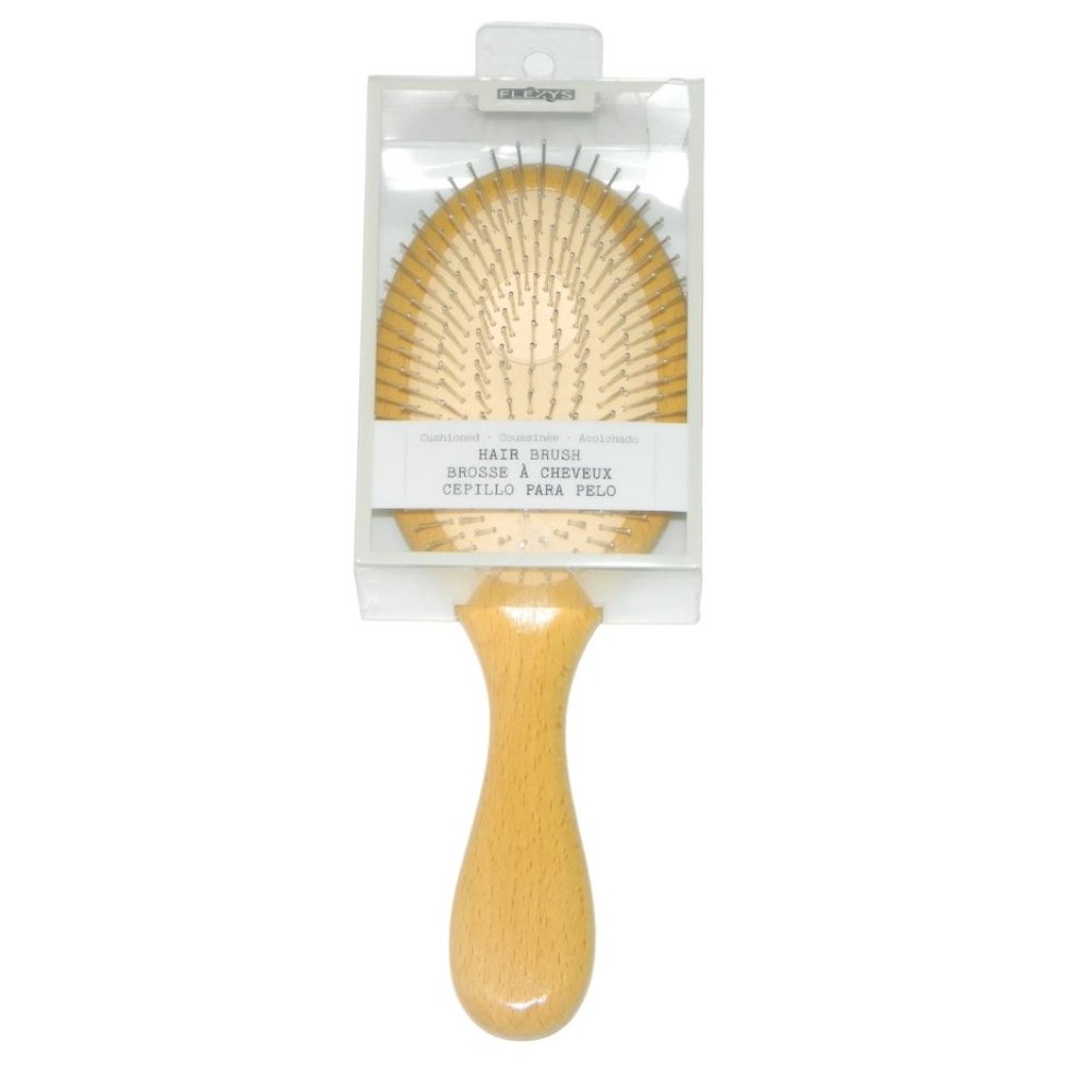 Flexy Bamboo Oval Head Hair Brush with Metal Prongs